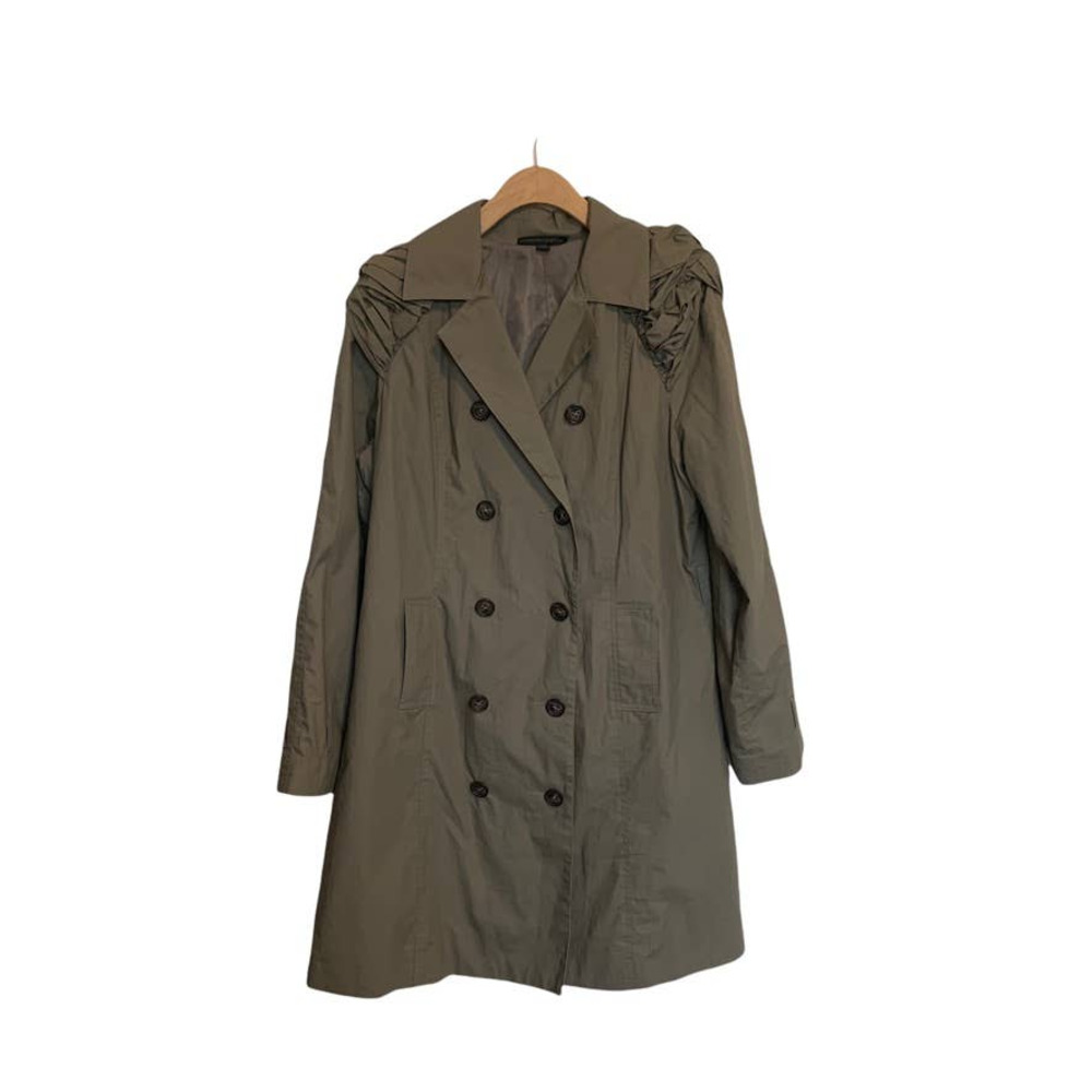 Katherine Barclay Trench Coat Large Long Sleeve Jacket Brown/Gray 100%